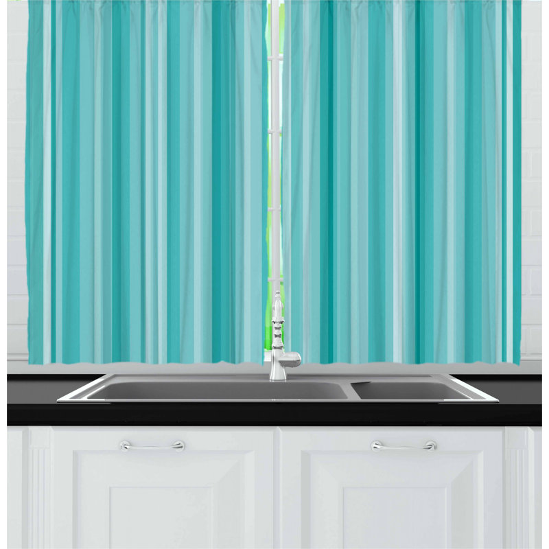 East Urban Home 2 Piece Aqua Kitchen Curtain Wayfair